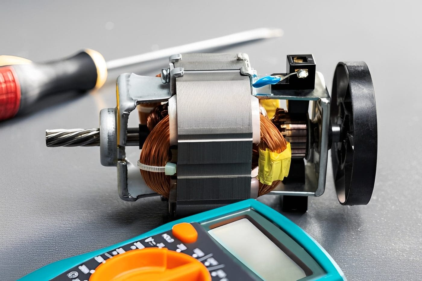 Electric motor with tools on table